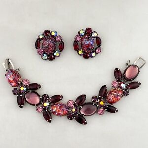 Vintage Juliana For Weiss Cats Eye Cabochon Bracelet And Earring Set